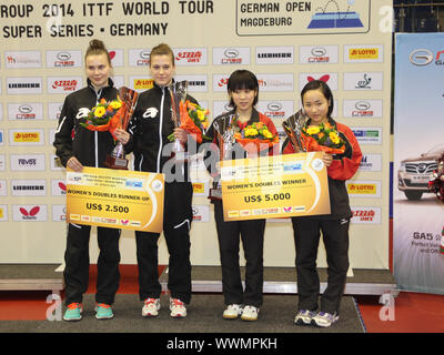 Katarzyna Grzybowska,Natalia Partyka (beide Polen),Miu Hirano,Mima Ito (beide Giappone)German Open 2014 Foto Stock