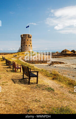 Le Hocq Tower, Le Hocq punto, Jersey, Isole del Canale Foto Stock