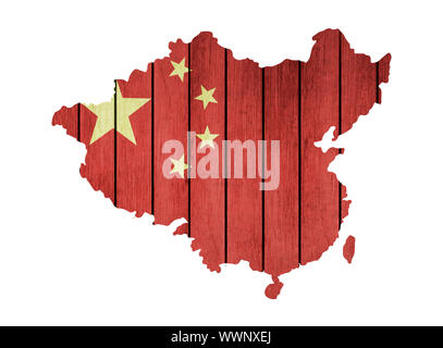 Mappa con bandiera di legno della Cina Foto Stock