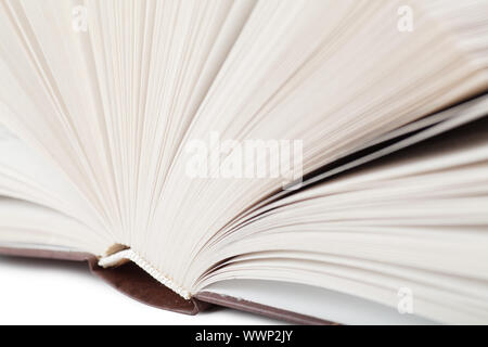 Vista macro di legante di spessore libro su sfondo bianco Foto Stock