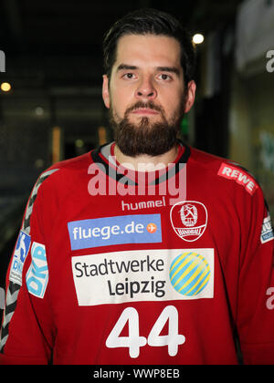 Slowakischer Handballtorwart Milos Putera -2015/16 SC DHfK Leipzig-Handball,Nationalspieler Slowakei Foto Stock