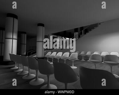 Sala di attesa con sedie in ospedale, camera pulita con forme in 3d, spazio commerciale e del lavoro Foto Stock