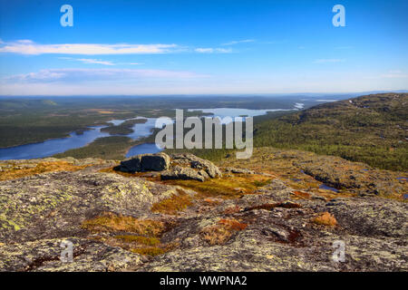 Altopiano norvegese (fjelds) in Lapponia. La maggior parte della foresta settentrionale in Europa Foto Stock