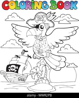 Libro da colorare con tema pirata 2 Illustrazione Vettoriale