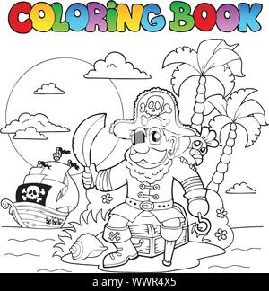 Libro da colorare con tema pirata 4 Illustrazione Vettoriale