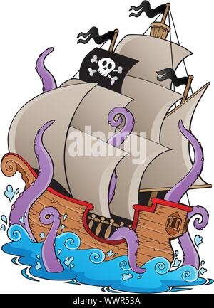 Vecchia nave pirata con tentacoli Illustrazione Vettoriale