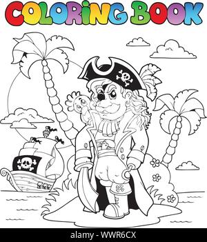 Libro da colorare con tema pirata 9 Illustrazione Vettoriale