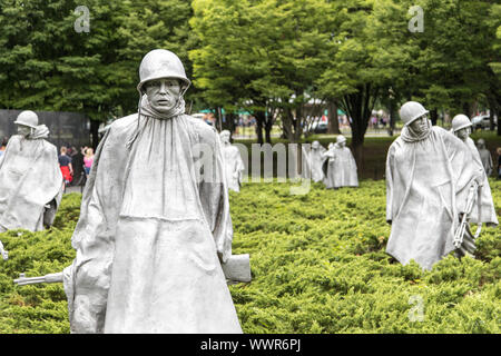 Washington DC, Stati Uniti d'America - 7 Giugno 2019: memoriale dei veterani di guerra coreana si trova nel National Mall. Il Memoriale commemora coloro che hanno servito in coreano Wa Foto Stock