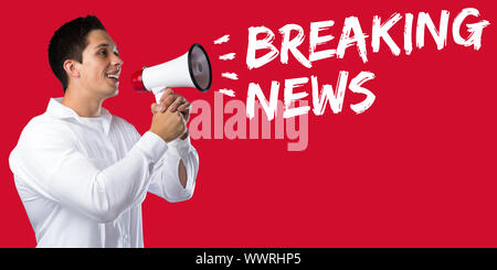 Ultime Notizie News News Headline concetto Megafon giovane uomo Foto Stock