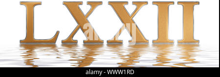 Numero romano LXXII, duo et septuaginta, 72, settanta due, che si riflette sulla superficie dell'acqua, isolato su bianco, 3D render Foto Stock