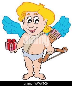 Valentine Cupido con dono Illustrazione Vettoriale