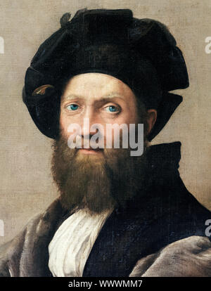 Raffaello, ritratto di Baldassarre Castiglione, pittura dettaglio, 1514-1515 Foto Stock