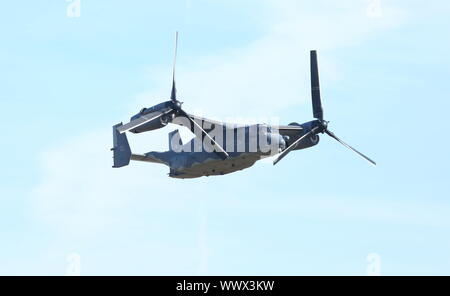 Hechtel, Belgio. Xv Sep, 2019. Un CV-22 Osprey aerei della United States Air Force esegue presso l'International Sanicole Airshow in Hechtel, Belgio, Sett. 15, 2019. Credito: Wang Xiaojun/Xinhua/Alamy Live News Foto Stock