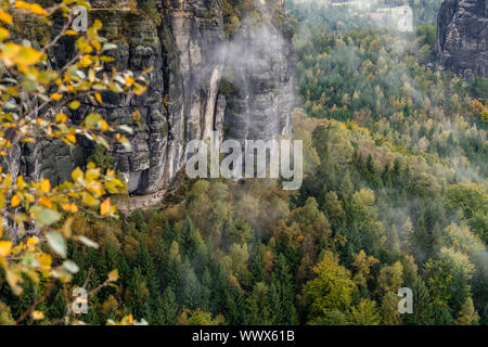 Autunno in montagne di roccia arenaria dell'Elba Bad Schandau Schrammsteine Regione Foto Stock