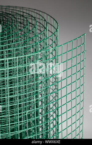 Verde rivestita di rete metallica utilizzata nel giardinaggio da proteggere le piante da animali. Foto Stock