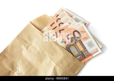 50 euro bills in una busta spiegazzata Foto Stock