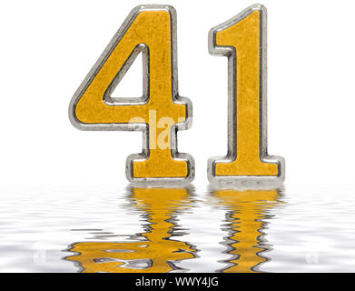 Il numero di riferimento 41, Forty One, riflessa sulla superficie dell'acqua, isolato su bianco, 3D render Foto Stock