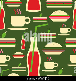 Stile Cartoon fast food set di icone seamless pattern.file vettoriale stratificata per una facile manipolazione e colorazione personalizzata. Foto Stock