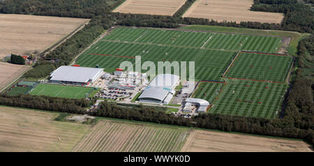 Vista aerea dell'Aon addestramento complesso - Manchester United Carrington training facility, Manchester, Regno Unito Foto Stock