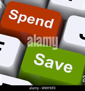 Spendere o salvare le chiavi che mostra il bilancio e salvataggio Foto Stock