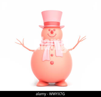Carino pupazzo di neve sullo sfondo bianco. 3D illustrazione Foto Stock
