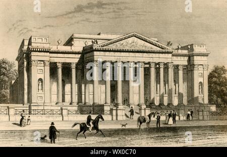 'The Fitzwilliam Museum, Cambridge', C1835. Facciata del Fitzwilliam Museum, l'arte e il museo delle antichità dell'Università di Cambridge. Il Fitzwilliam, fondata nel 1816, che ospita una delle migliori collezioni di antichità ed arte moderna in Europa occidentale. Da "curiosità della Gran Bretagna. Inghilterra &AMP; Galles" delineati da Thomas Dugdale. Foto Stock