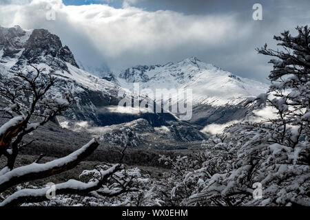 Scena invernale a PIEDRAS BLANCAS ghiacciaio, parco nazionale Los Glaciares, Sito Patrimonio Mondiale dell'UNESCO, El Chalten, Patagonia, Argentina, Sud America Foto Stock