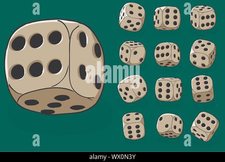 Set di vecchi dadi sul verde - illustrazione vettoriale Illustrazione Vettoriale
