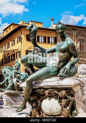 Fontana del Nettuno, vista dettagliata, Piazza della Signoria, Firenze, Sito Patrimonio Mondiale dell'UNESCO, Toscana, Italia, Europa Foto Stock