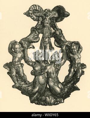 Respingente in bronzo, c1560 (1881). Attacco di un porta-respingente in forma di abbracciare sirene e putti, made in Italy, eventualmente (Venezia) da Danese Cattaneo. Da "Il South Kensington Museum", un libro di illustrazioni incise con le descrizioni delle opere d'arte della collezione del Victoria &AMP; Albert Museum di Londra (precedentemente noto come il South Kensington Museum). [Sampson bassa, Marston, Searle e Rivington, London, 1881] Foto Stock