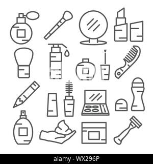 Linea di cosmetici le icone su sfondo bianco Illustrazione Vettoriale
