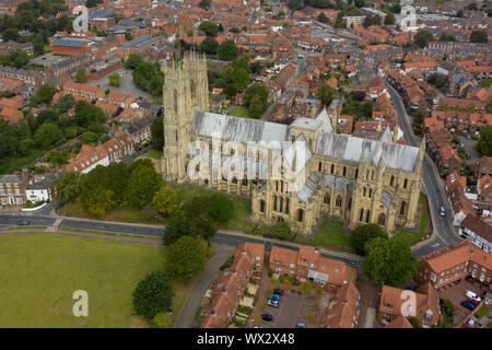 Beverley, Regno Unito - 15 Settembre 2019: vista aerea di Beverley Minster e la città circostante Foto Stock