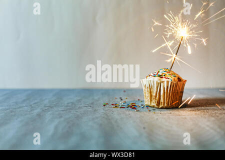 Tortina, burning sparkler, congratulazioni, fatti in casa, spazio copia Foto Stock