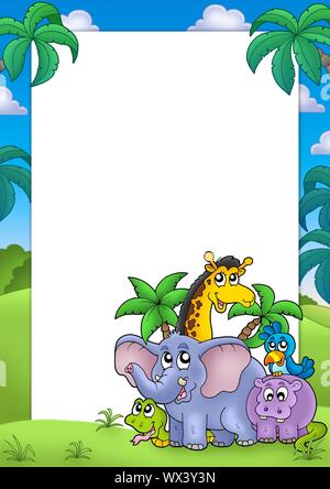 Telaio africano con gruppo di animali - Illustrazione a colori. Foto Stock