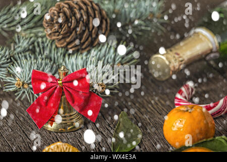 Natale, bell, champagne, natale, prua, rosso, decorazione, holiday Foto Stock