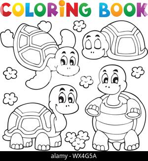 Libro da colorare turtle tema 1 Illustrazione Vettoriale