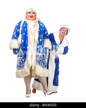 Parodia attori genere raffigurano Babbo Natale e neve Maiden Foto Stock