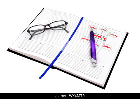 Schema di disegno di sito web in ogni giorno su sfondo bianco Foto Stock