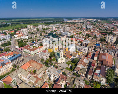 Vista aerea di Sabac, città in Serbia Foto Stock