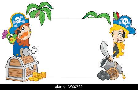 Pirati Cartoon holding blank board Illustrazione Vettoriale