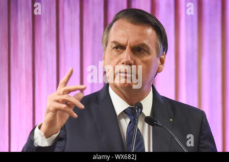 RIO DE JANEIRO, BRASILE, maggio, 20, 2019: al presidente del Brasile jair bolsonaro parla agli imprenditori a Firjan presso la sede centrale Foto Stock