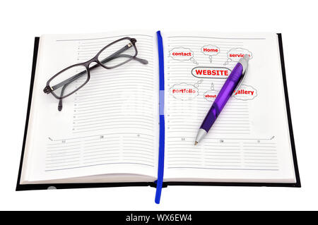 Schema di disegno di sito web in ogni giorno su sfondo bianco Foto Stock