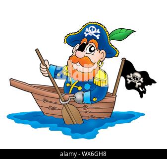 Pirate in barca - Illustrazione a colori. Foto Stock