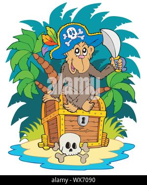 Pirate Island con la scimmia Illustrazione Vettoriale