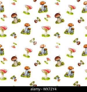 La pittura ad acquerello con i funghi commestibili. Foto Stock
