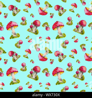 Seamless rosso modello fly agaric dipinta a mano. Foto Stock