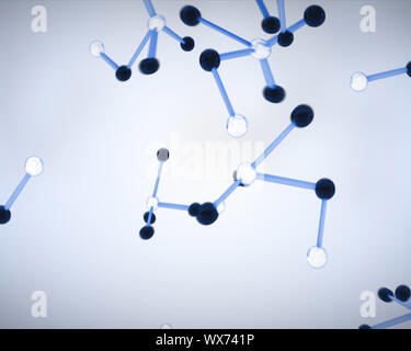 Nero, bianco e blu di cellule molecola su sfondo grigio Foto Stock