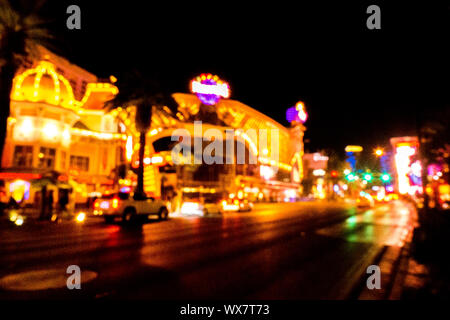 Las Vegas per le strade delle città e luci bokeh effetti sfocati Foto Stock