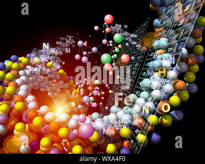 La composizione chimica di icone, grafica frattale ed elementi di design adatto come sfondo per i progetti sulla chimica, biologia, farmacologia e mo Foto Stock