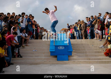 POVOA DE Varzim, Portogallo - 15 Luglio: Joao Dantas durante il National Etnies Skate circuito sulla luglio 15, 2007 a Povoa de Varzim, Portogallo. Foto Stock